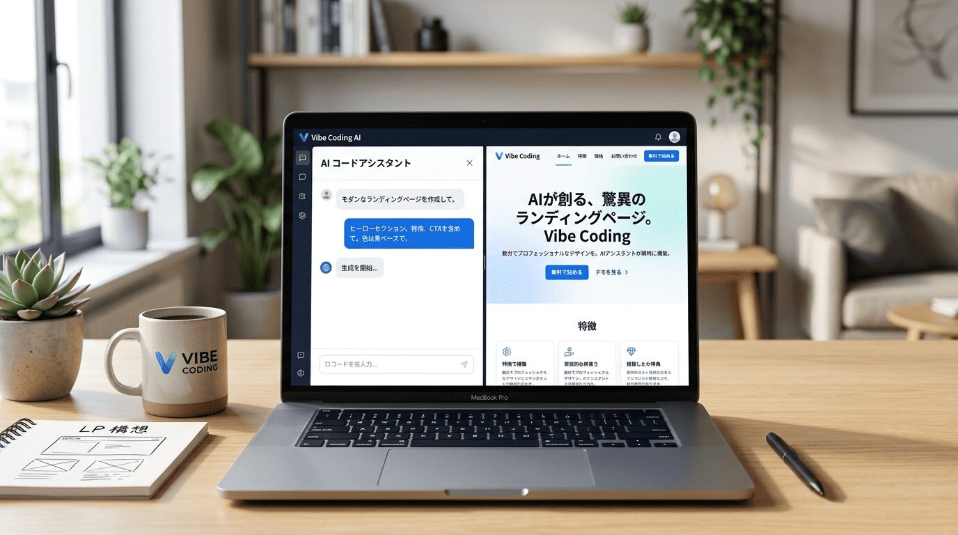 バイブコーディングの作業画面 - AIとの対話でコードを生成している様子