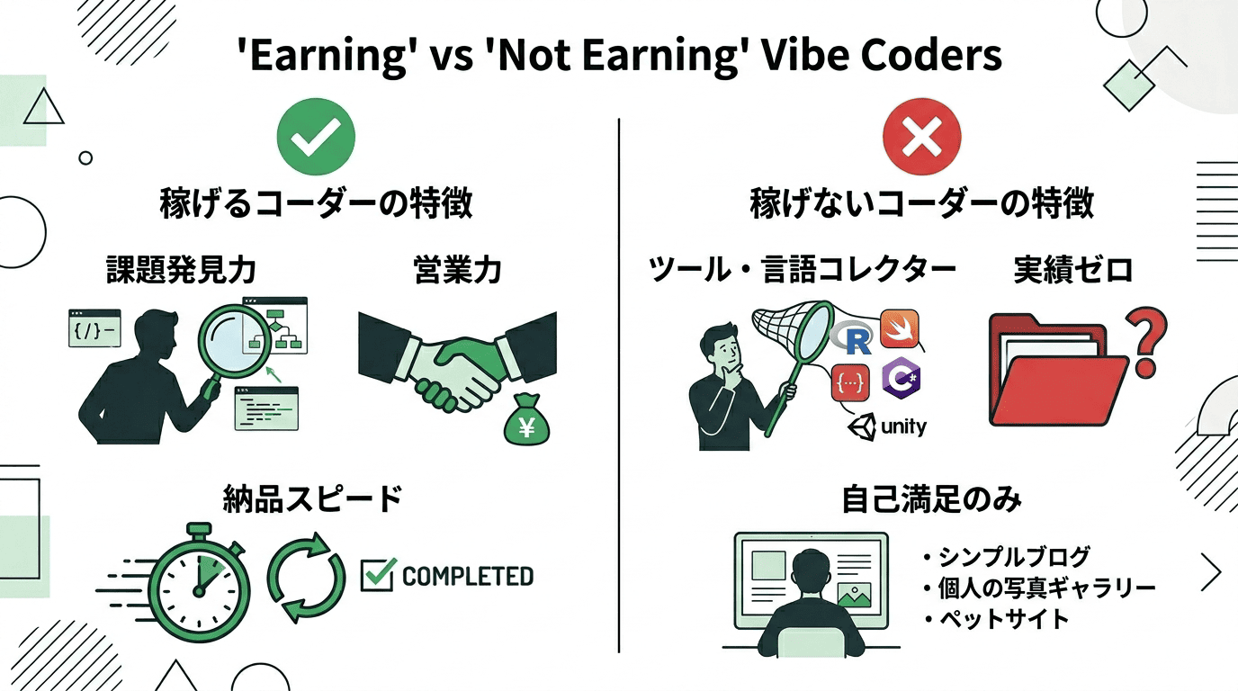 バイブコーディングで稼げる人と稼げない人の行動パターン比較