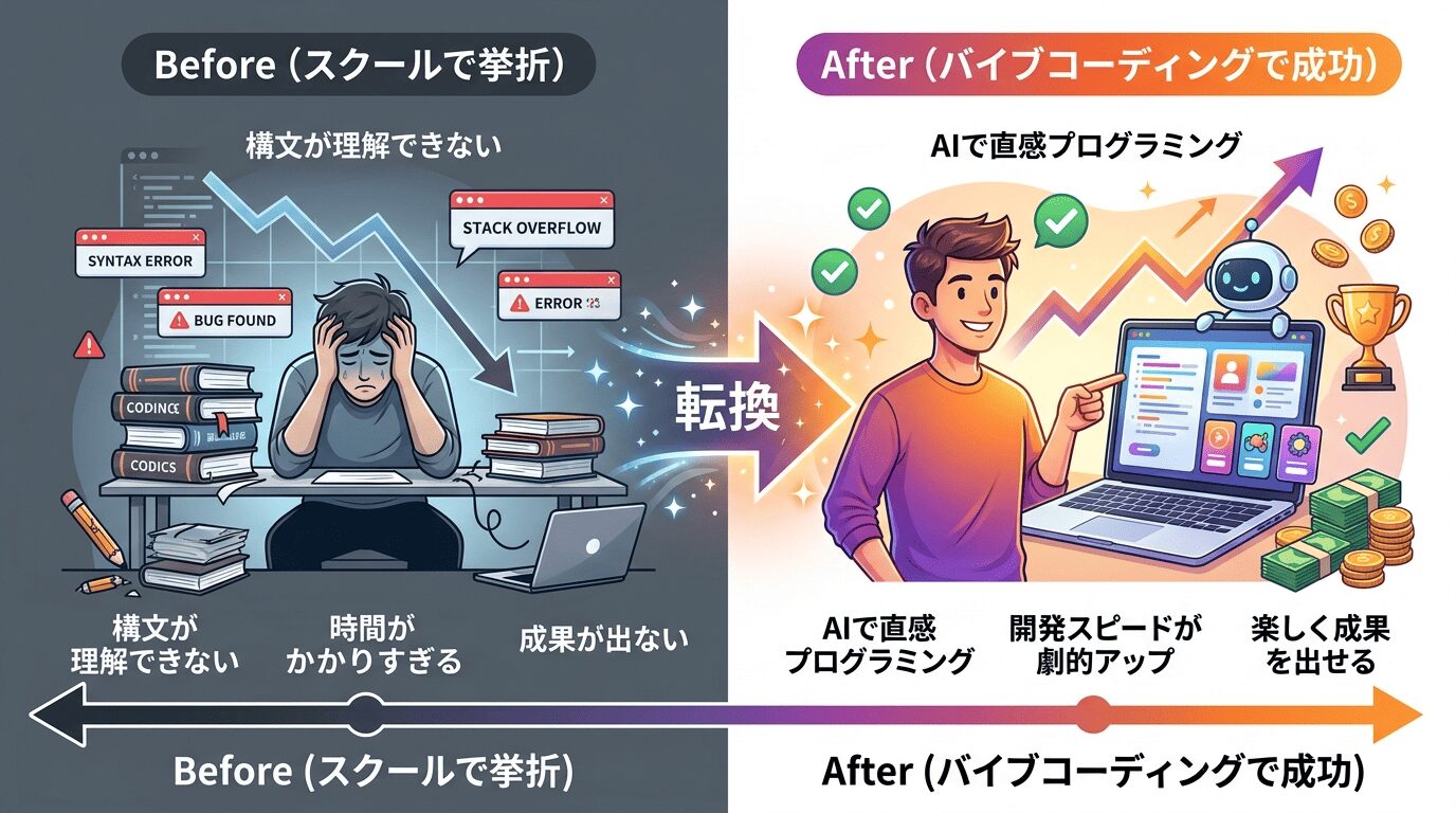 プログラミングスクール挫折からバイブコーディングで成果を出した変化